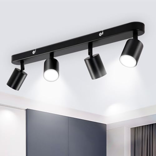 Seruno X 4-Flammig LED Deckenstrahler Schwenkbar 360° Deckenleuchte E14 Schwarz Spot Deckenlampe Individuell einstellbar, Wandstrahler Hochwertiges Metall für Küche Wohnzimmer Schlafzimmer von Seruno X