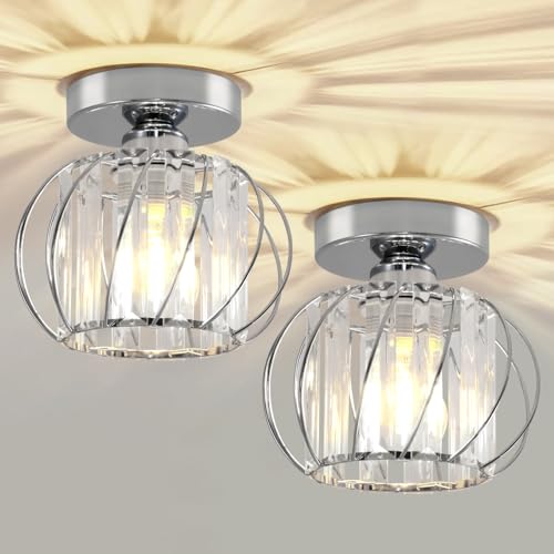 Seruno X Kristall Deckenleuchte, Moderne Kristall Kronleuchter Silber, Semi Unterputz Deckenleuchte mit Glas Lampenschirm für Wohnzimmer, Schlafzimmer, Küche, Esszimmer, Flur, Badezimmer, Foyer, Bar von Seruno X