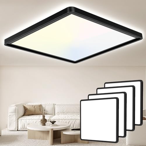 Seruno X LED Deckenleuchte 24W 6000K/4000K/3000K, 3200LM IP54 Ultra Dünn Deckenlampe, Flach Quadrat Modern Badezimmer Lampe Schwarz Küchenlampe für Flur Schlafzimmer Balkon Wohnzimmer Keller Ø29CM von Seruno X