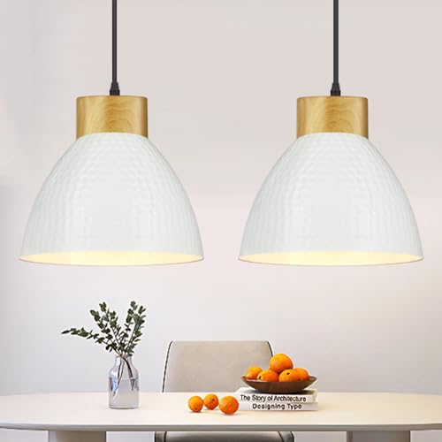 Seruno X Pendelleuchte mit 140CM Textilkabel verstellbar, 26CM Hängelampe E27 Moderne LED Hängeleuchte aus Weiß Metall Deckenleuchte für Schlafzimmer Esszimmer Küche Restaurant von Seruno X