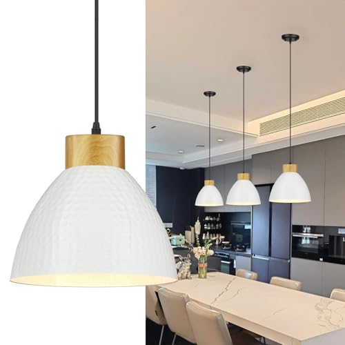 Seruno X Pendelleuchte mit 140CM Textilkabel verstellbar, 26CM Hängelampe E27 Moderne LED Hängeleuchte aus Weiß Metall Deckenleuchte für Schlafzimmer Esszimmer Küche Restaurant von Seruno X