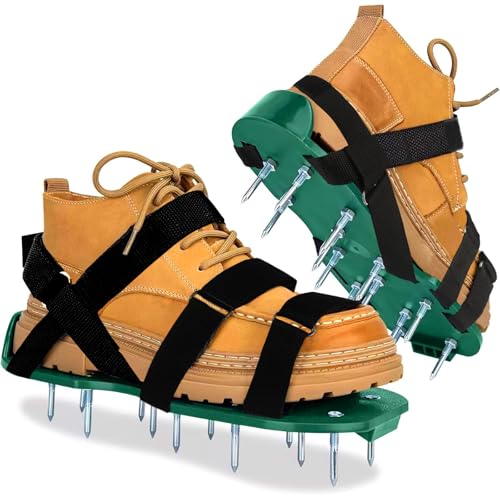 Seruno X Rasenlüfter-Schuhe – Nagelschuhe Rasenlüfter für effektives Rasen Belüften, Aerifizierer für Rasen mit Edelstahlschaufel, Nagelschuhe Rasen & Rasenlüfter Schuhe, Komplett vormontiert (Grün) von Seruno X