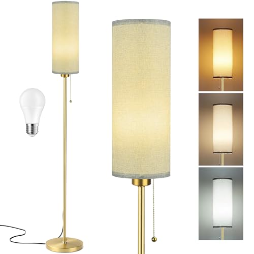 Seruno X Stehlampe Wohnzimmer, Grau Standleuchte mit 3 Farbtemperaturen 9W LED Glühbirne, Modern Stehlampe mit Gold Mast, Zugschalter, Leselampe Stehleuchte für Wohnzimmer Schlafzimmer Büro von Seruno X