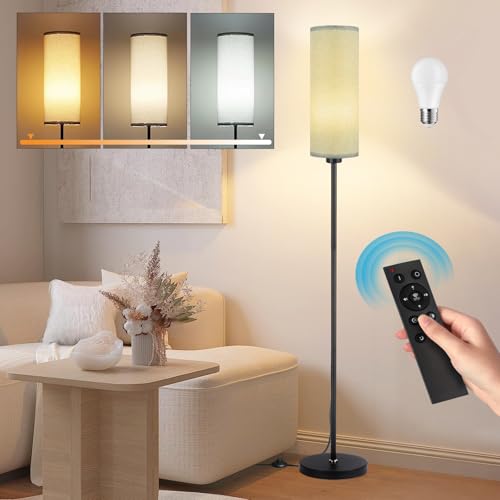 Seruno X Stehlampe Wohnzimmer, Grau Standleuchte mit Fernbedienung, Dimmbare Farbtemperaturen 9W Glühbirne, Modern Stehlampe mit Schwarz Mast, Fußschalter, Leselampe für Wohnzimmer Schlafzimmer Büro von Seruno X