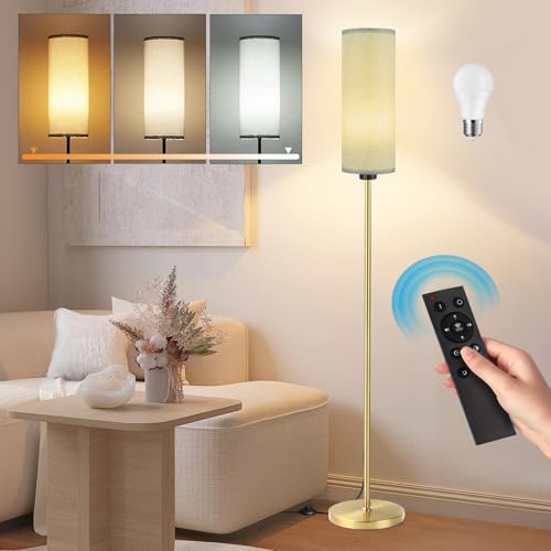 Seruno X Stehlampe Wohnzimmer, Grau Standleuchte mit Fernbedienung, Dimmbare Farbtemperaturen 9W LED Glühbirne, Modern Stehlampe mit Gold Mast, Fußschalter, Leselampe für Wohnzimmer Schlafzimmer Büro von Seruno X