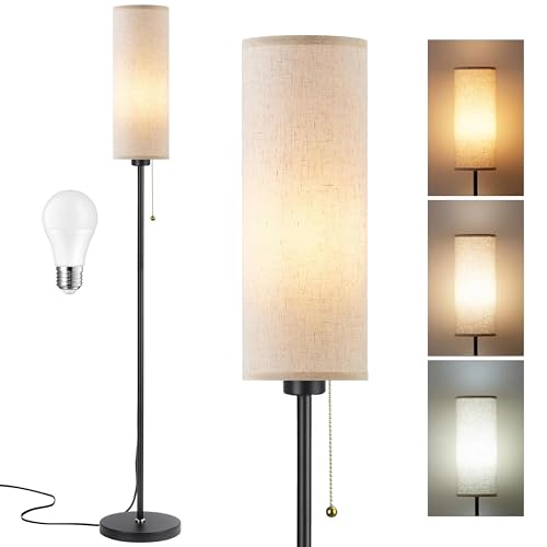 Seruno X Stehlampe Wohnzimmer, Leinen Standleuchte mit 3 Farbtemperaturen 9W LED Glühbirne, Modern Stehlampe mit Schwarz Mast, Zugschalter, Leselampe Stehleuchte für Wohnzimmer Schlafzimmer Büro Seruno X Stehlampe Wohnzimmer, Leinen Standleuchte mit 3 Farbtemperaturen 9W LED Glühbirne, Modern Stehlampe mit Schwarz Mast, Zugschalter, Leselampe Stehleuchte für Wohnzimmer Schlafzimmer Büro von Seruno X
