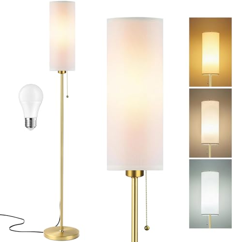 Seruno X Stehlampe Wohnzimmer, Weiß Standleuchte mit 3 Farbtemperaturen 9W LED Glühbirne, Modern Stehlampe mit Gold Mast, Zugschalter, Leselampe Stehleuchte für Wohnzimmer Schlafzimmer Büro Seruno X Stehlampe Wohnzimmer, Weiß Standleuchte mit 3 Farbtemperaturen 9W LED Glühbirne, Modern Stehlampe mit Gold Mast, Zugschalter, Leselampe Stehleuchte für Wohnzimmer Schlafzimmer Büro von Seruno X