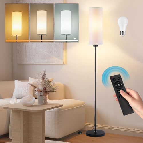 Seruno X Stehlampe Wohnzimmer, Weiß Standleuchte mit Fernbedienung, Dimmbare Farbtemperaturen 9W Glühbirne, Modern Stehlampe mit Schwarz Mast, Fußschalter, Leselampe für Wohnzimmer Schlafzimmer Büro von Seruno X
