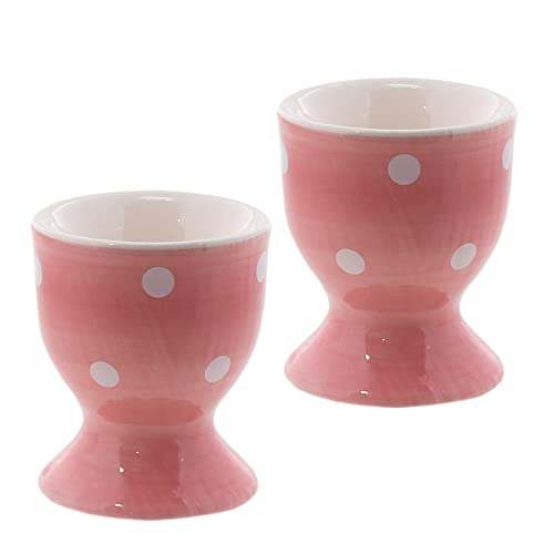 Eierbecher aus Keramik, weich gekocht, 2 Stück, Rosa mit Punkten Eierbecher aus Keramik, weich gekocht, 2 Stück, Rosa mit Punkten von Servette Home