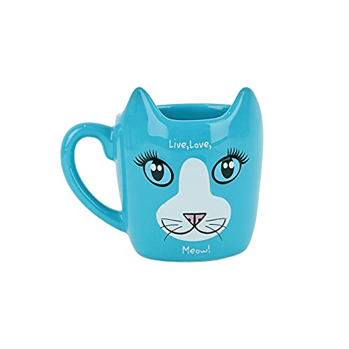 Servette Home Keramik Blaue Katzen-Kaffeetasse für Katzenliebhaber Live, Love, Meow! von Servette Home