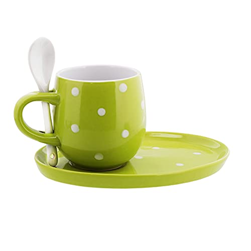Kaffeetassen-Set mit Teller und Löffel, Tasse und Untertasse, 325 ml, Grün von Servette Home