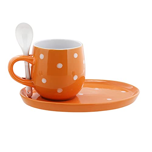 Kaffeetassen-Set mit Teller und Löffel, Tasse und Untertasse, 325 ml, Orange von Servette Home