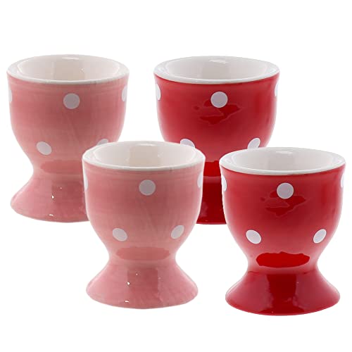 Servette Home Eierbecher, niedlich, Keramik, weich gekocht, gepunktet, 4 Stück (Rosa / Rot) von Servette Home