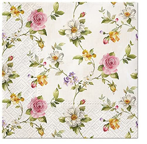 20 Servietten Zarte Rosenketten | Rosen | Blätter | Blumen | floral | Vintage | Frühling | Sommer | Tischdeko 33x33cm von Serviette Blumen