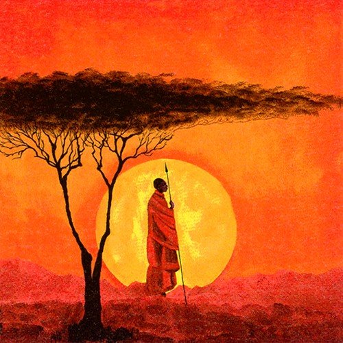 20 Servietten Afrika bei Sonnenuntergang/Menschen/Sonne 33x33cm von Servietten Afrika