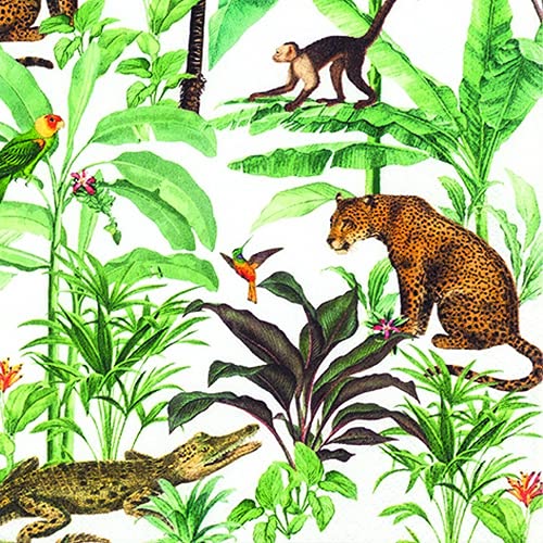 20 Servietten Tiere im grünen Dschungel | Sommer | Urwald | Tischdeko 33x33cm von Servietten Afrika