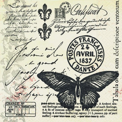 20 Servietten Butter-Fly-Mail – Schmetterlingspost/Vintage 33x33cm von Servietten Alt und Modern