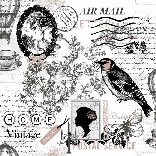 20 Servietten Poetie - Vintage Air Mail/Vogel / Old Fashion/Schmetterling 33x33cm von Servietten Alt und Modern