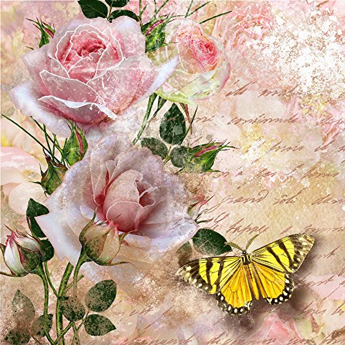 20 Servietten Schmetterling an Rosen/Blumen/Tiere/Vintage 33x33cm von Servietten Alt und Modern