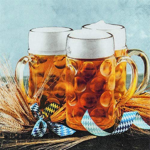 20 Servietten Bierkrüge für eine bayrische Mottoparty oder für das Oktoberfest 33x33cm von Servietten Bayern