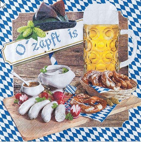 20 Servietten O zapft is/Bayern/Oktoberfest/Raute 33x33cm von Servietten Bayern