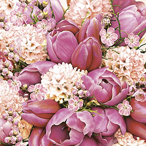 20 Servietten Blumenstrauß in rot und pink | Blumen | Hochzeit | Tischdeko 33x33cm von Servietten Blumen