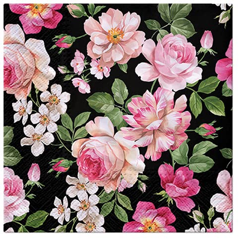 20 Servietten Dunkle Eleganz der Rosen | Blumen | Tischdeko 33x33cm von Servietten Blumen