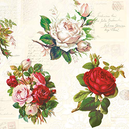 20 Servietten Englische Rosen Vintage | Blumen | basteln | Serviettentechnik 33x33cm von Servietten Blumen