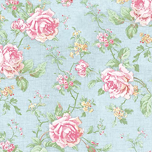20 Servietten Englische Rosen auf blau | Blumen | Tischdeko 33x33cm von Servietten Blumen