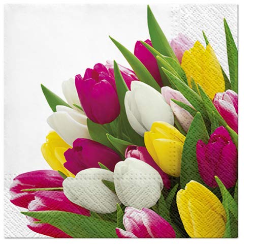 20 Servietten Farbenfroher Tulpenstrauß als Tischdeko für den Frühling und zum Basteln mit Serviettentechnik 33x33cm von Servietten Blumen