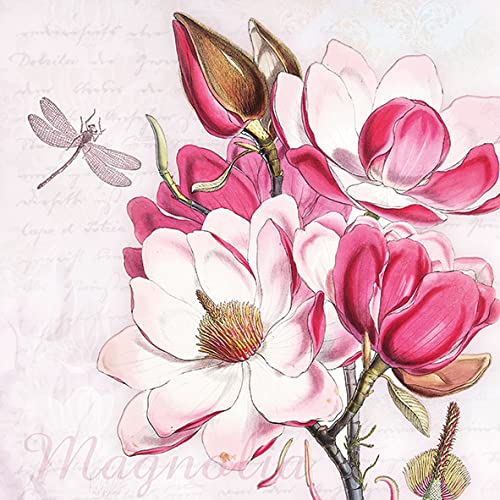 20 Servietten Gemalte Blumen weiß/pink | Vintage | Frühling | Sommer | Tischdeko 33x33cm von Servietten Blumen