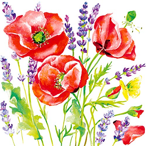 20 Servietten Gemalte Mohnblumenwiese | Mohn | Blumen | Frühling | Sommer 33x33cm von Servietten Blumen