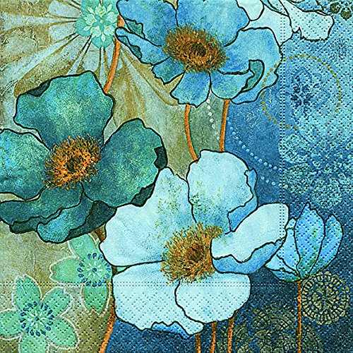20 Servietten Harmony in Blue – Blaue Harmonie/Blumen 33x33cm von Servietten Blumen