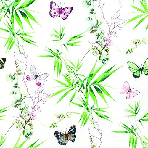 20 Servietten Kleine Schmetterlinge an Blätter | Natur | Sommer | Tischdeko 33x33cm von Servietten Blumen