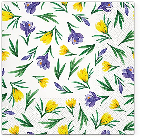 20 Servietten Krokus in lila und gelb | Blumen | Blätter | Garten | floral | Blumenmotiv | Frühling | Sommer | Ostern | Tischdeko 33x33cm von Servietten Blumen