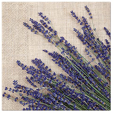 20 Servietten Lavendel auf beige | Blumen | Sommer | Tischdeko 33x33cm von Servietten Blumen