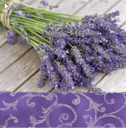 20 Servietten Lavendelstrauß auf Holz/Lavendel/Blumen/Sommer 33x33cm von Servietten Blumen