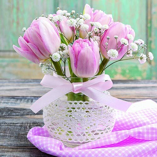 20 Servietten Romantischer Tulpenstrauß mit Blumen in pink für den Frühling 33x33cm von Servietten Blumen