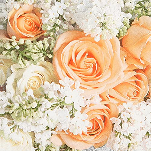 20 Servietten Rosen in weiß und orange | Blumen | Hochzeit | Sommer 33x33cm von Servietten Blumen