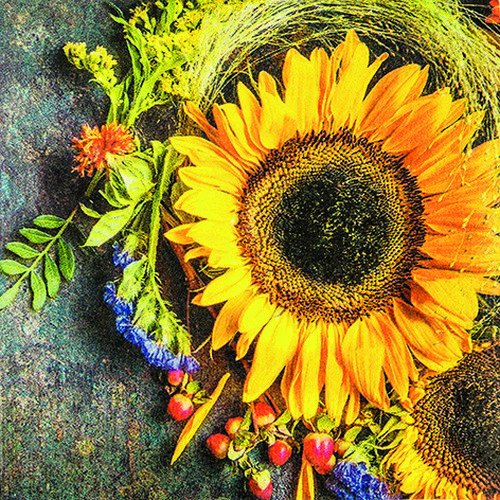 20 Servietten Sonnenblume im Naturgesteck / Blumen / Herbst 33x33cm von Servietten Blumen