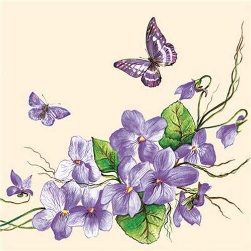 20 Servietten Veilchen auf creme | Blumen | Frühling | Tischdeko 33x33cm von Servietten Blumen