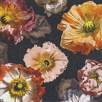 QIDUHUQI20 Servietten Vintage Blüten auf Schwarz | Blumen | Tischdeko 33x33cm von Servietten Blumen