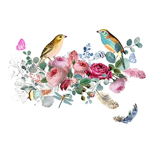 20 Servietten Vögel treffen sich am Rosengesteck | Tiere | Blumen | Tischdeko 33x33cm von Servietten Blumen