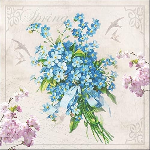 Servietten Blumen 20 Bund an Vergissmeinnicht | Vintage Sommer Tischdeko 33x33cm von Servietten Blumen