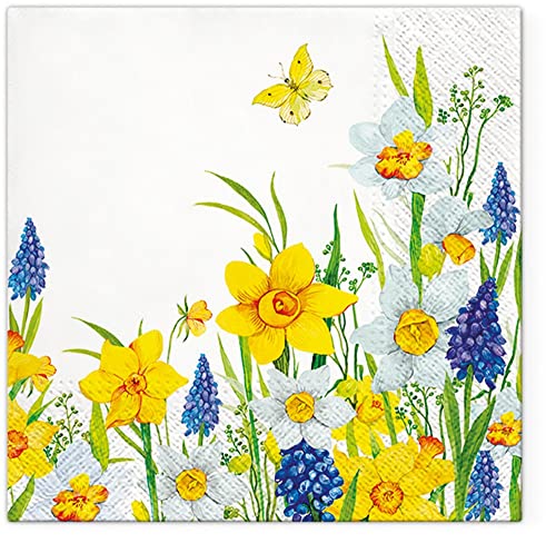 Servietten Blumen 20 voller Narzissen | Blätter Garten floral Blumenmotiv Frühling Ostern Tischdeko 33x33cm von Servietten Blumen