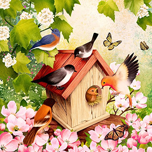 20 Servietten Belebtes Vogelhaus | Vögel | Tiere | Tiermotiv | Frühling | Sommer | Tischdeko 33x33cm von Servietten Frühling