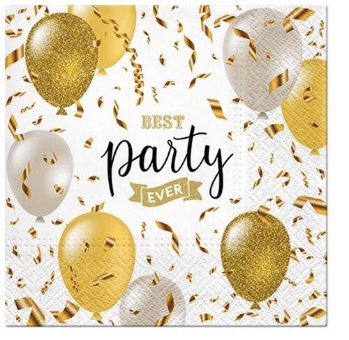 20 Servietten Beste Party gold als Tischdeko für den Geburtstag, Karneval und Fasching 33x33cm von TESTEL
