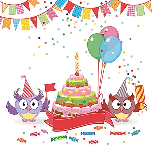 20 Servietten Bunte Fete mit Eulen | Tiere | Kinder | Geburtstag | Junge | Mädchen| Party | Happy Birthday | Tischdeko 33x33cm von TESTEL