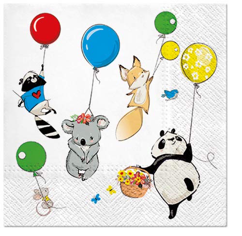 20 Servietten Lustige Tiere an Ballons als Tischdeko für den Kindergeburtstag 33x33cm von TESTEL