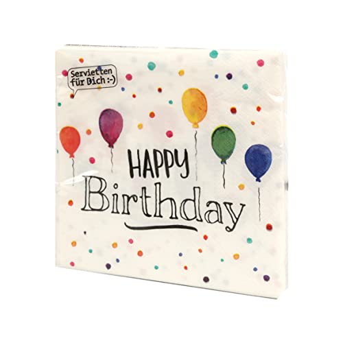 20 Servietten mit Konfetti und Ballons | Spruch | Text | Schrift |Geburtstag | Happy Birthday | Fest | Party | Tischdeko 33x33cm von TESTEL